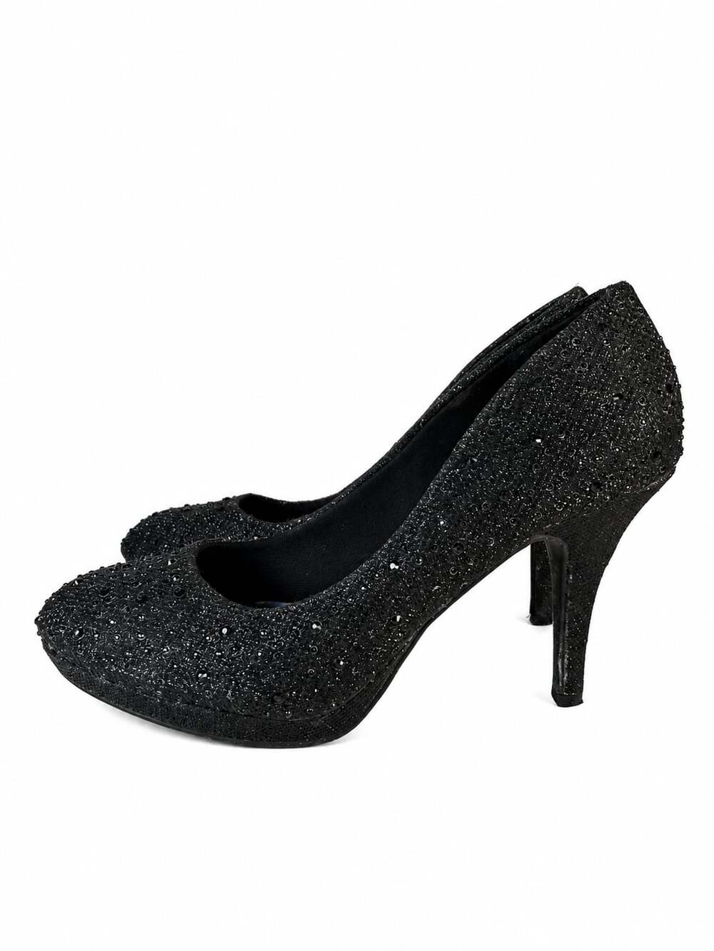 Silver Slipper Black Glitter Rhinestone Embellished Platform Stiletto Pumps Size